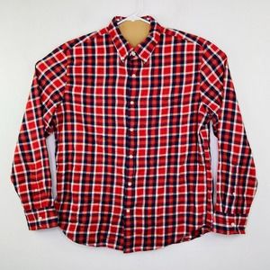 J Crew Men's XL Shirt Red White Blue Plaid Brushed Twill AP635 NWOT Flaw AZ17
